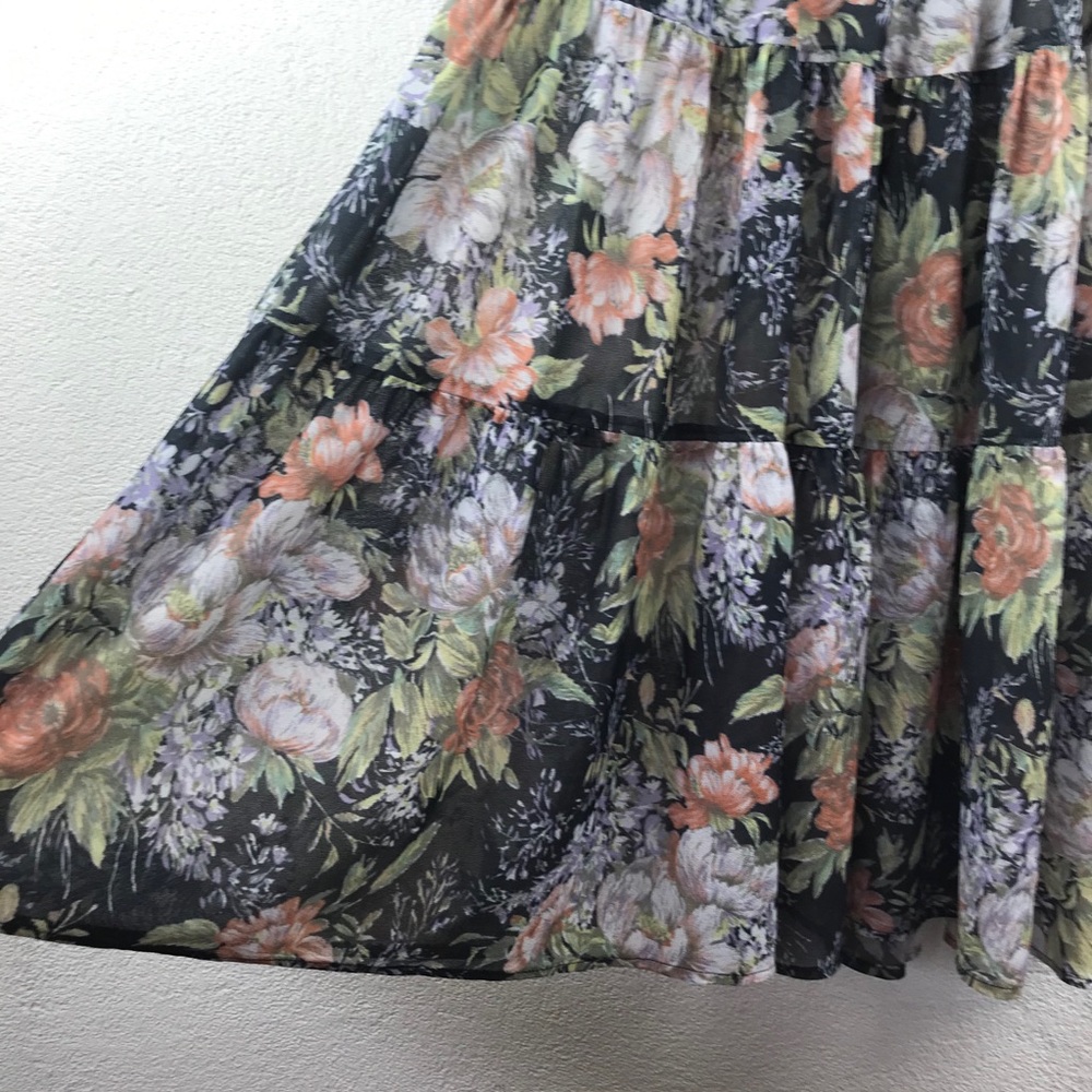 Vintage l 70s M Bohemian Cottagecore Floral Semi-Sheer Cape Flutter Sleeve Dress - Picture 5 of 14